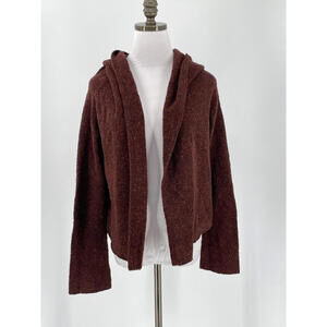 Eileen Fisher Brown Wool Silk Blend Shawl Collar Open Cardigan Sweater Sz S